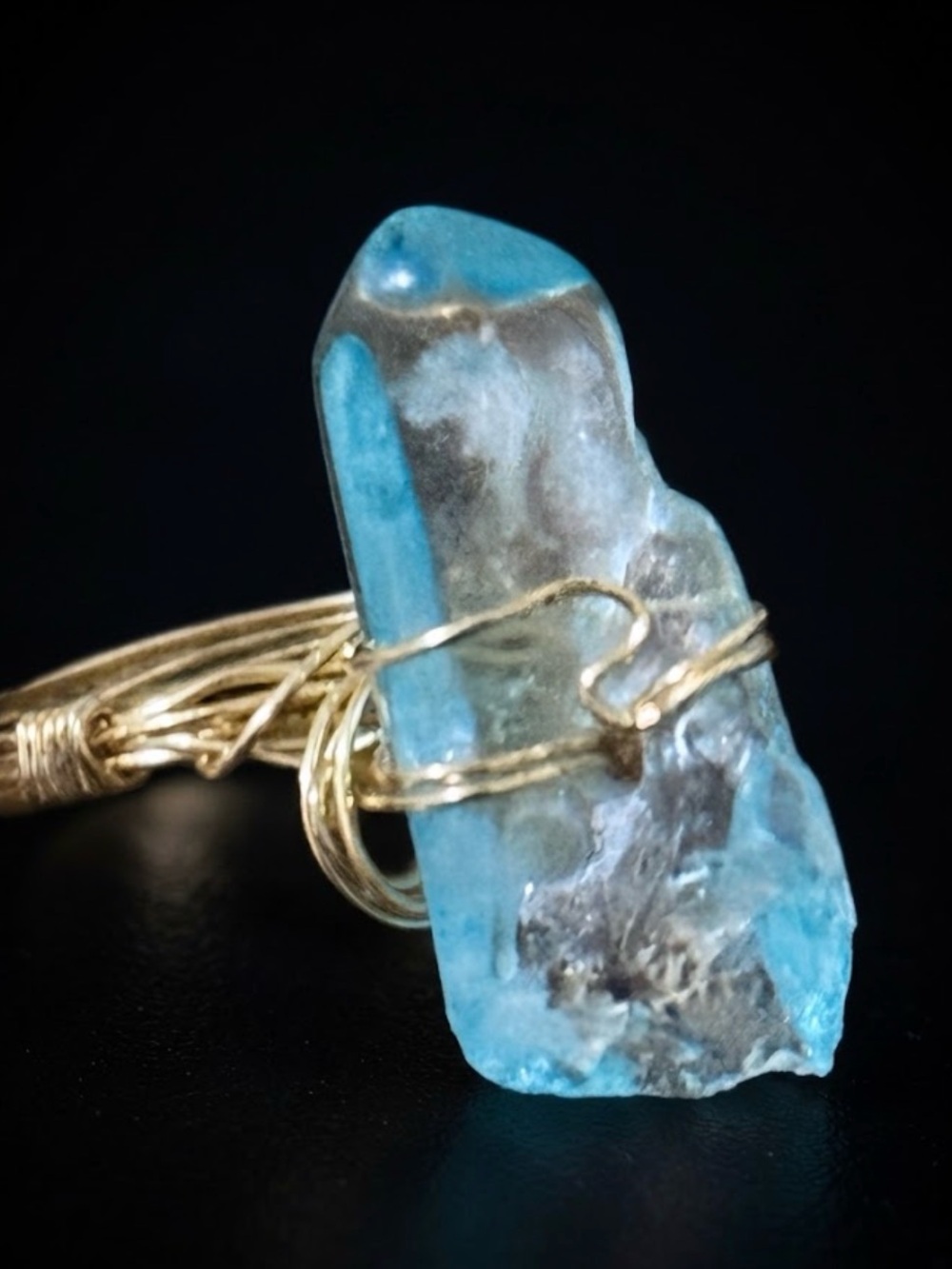 Artisan Gold-Wrapped Blue Crystal Statement Ring